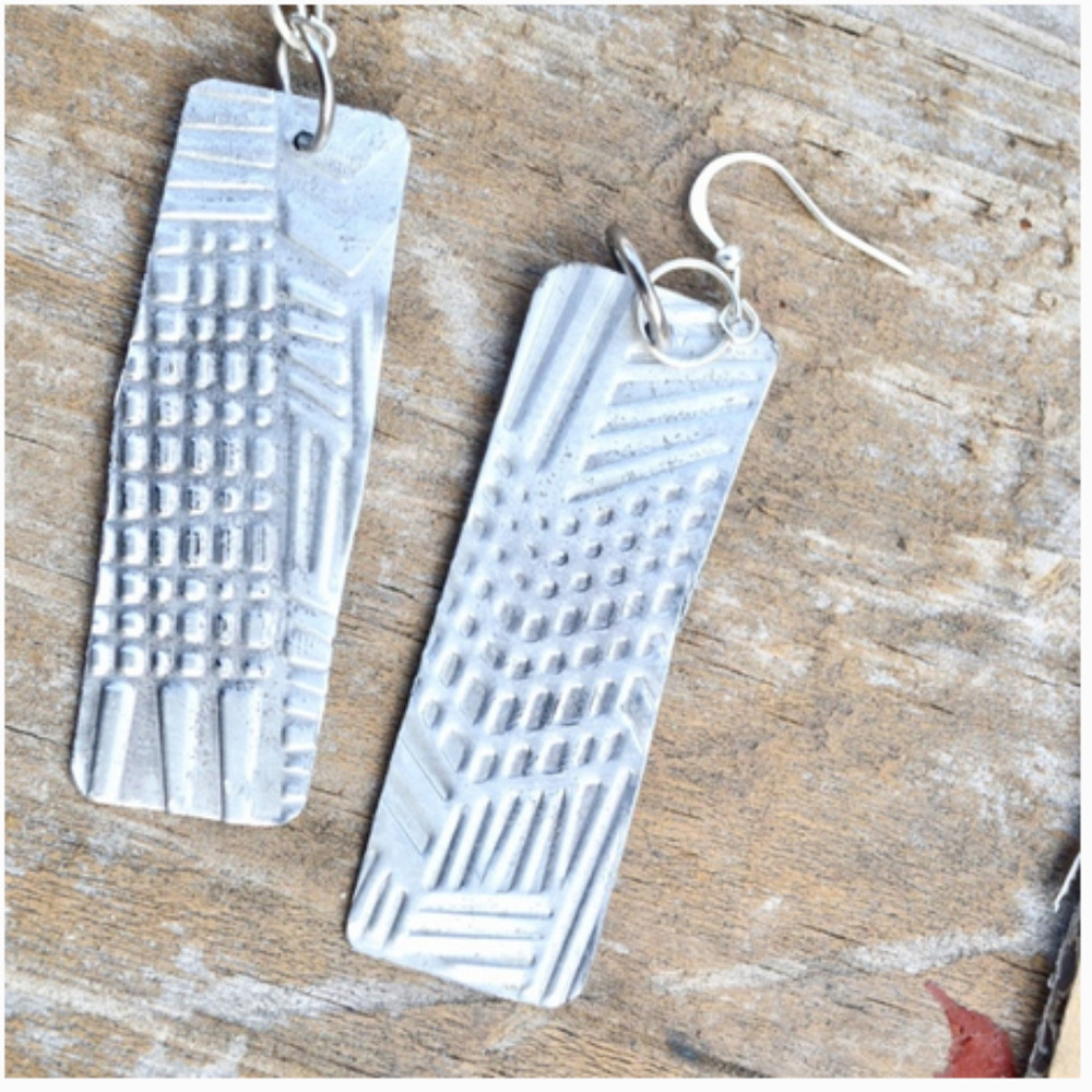 Twin Tower Earrings Rustic Silver Long Dangle - Picture 3 of 3